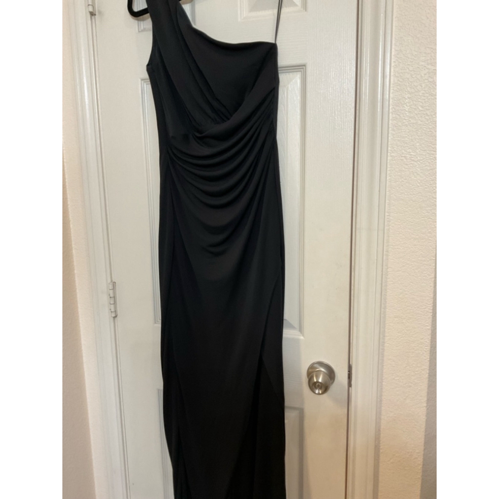 $346 Maria Bianca Nero Black Kerri One-Shoulder Gown black size 8 - Picture 3 of 8